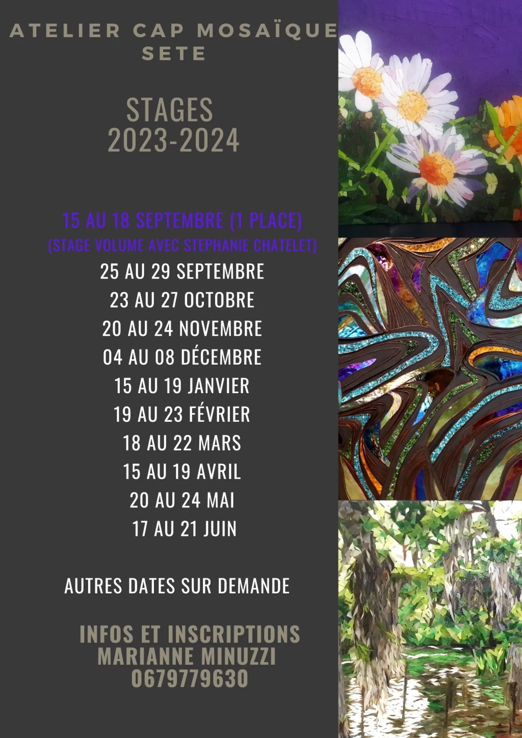 Calendrier Stages de mosaïque 2023-2024